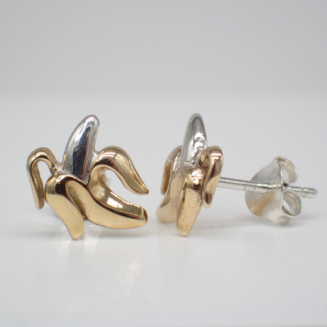 Sterling Silver & Bronze Banana Stud Earrings