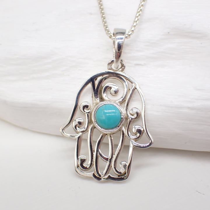 Sterling Silver Turquoise Hamsa Hand Charm