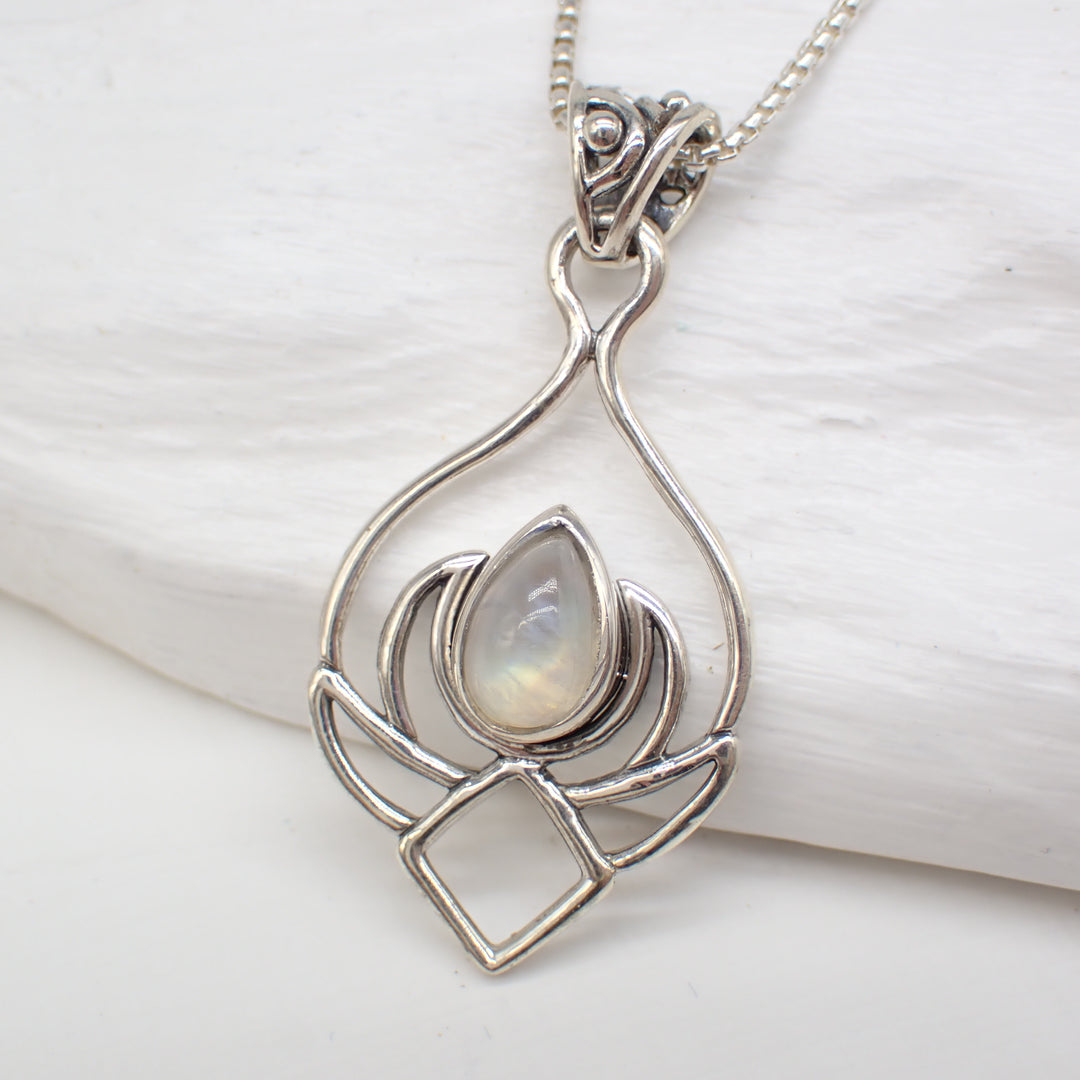 Sterling Silver Lotus Flower Necklace With Moonstone