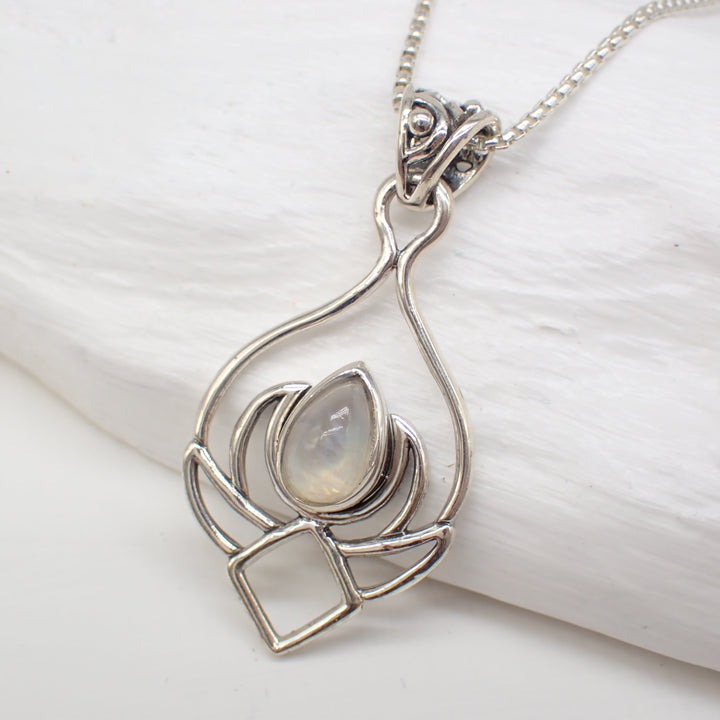 Sterling Silver Lotus Flower Necklace With Moonstone