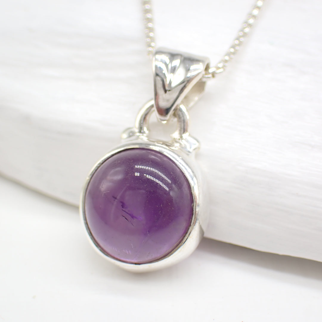 Amethyst Sterling Silver Simple Round Necklace