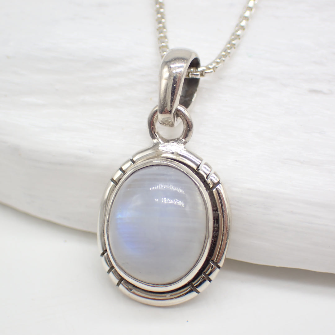 Moonstone Gemstone Simple Sterling Silver Necklace