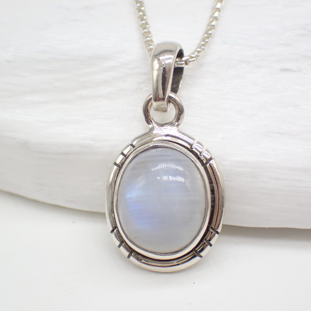 Moonstone Gemstone Simple Sterling Silver Necklace