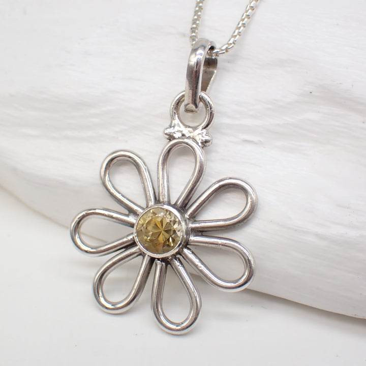 Faceted Citrine Sterling Silver Daisy Pendant