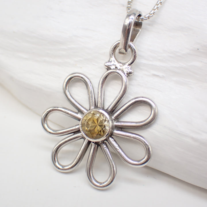 Faceted Citrine Sterling Silver Daisy Pendant