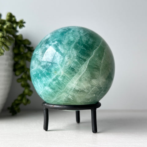 Green Fluorite Sphere on Metal Stand
