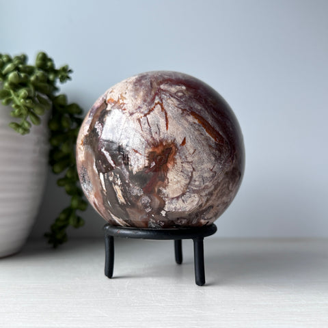 Petrified Wood Sphere on Metal Stand