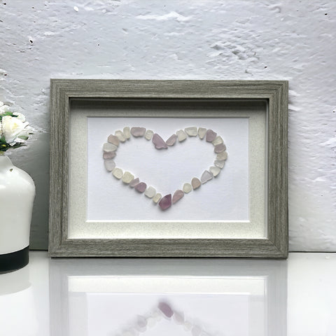 Sea Glass Purple Shades Mosaic Heart Picture Pebble Art