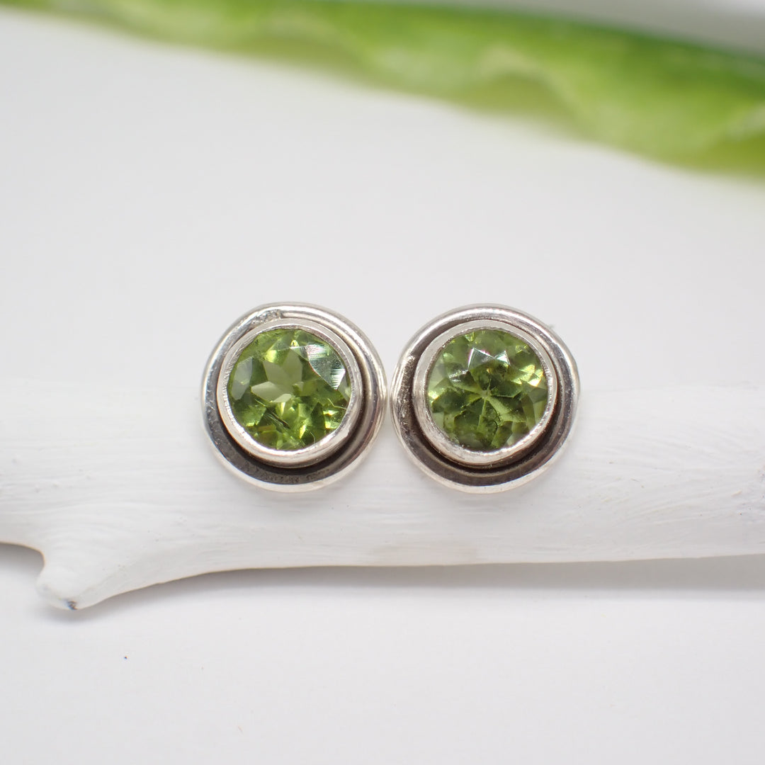 Sterling Silver Faceted Round Peridot Studs