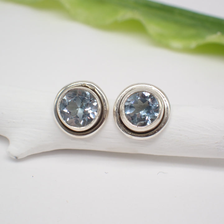 sterling silver faceted blue topaz studs