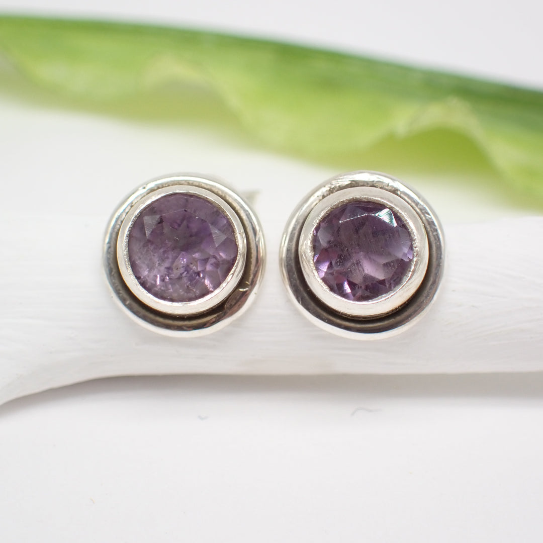 sterling silver faceted amethyst studs