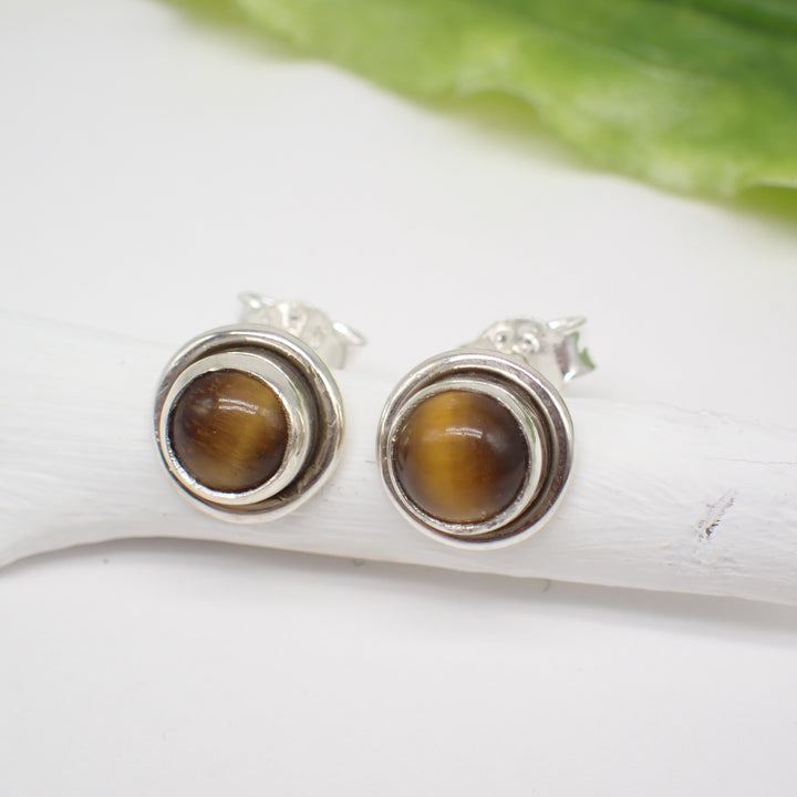 Sterling Silver Round Tigers Eye Studs