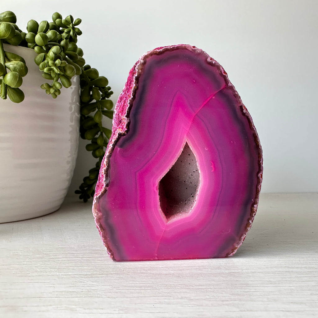 pink agate geode free form