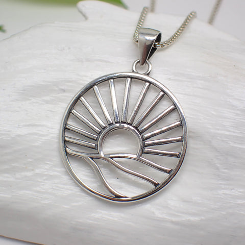Sterling Silver Sun and Mountains Pendant