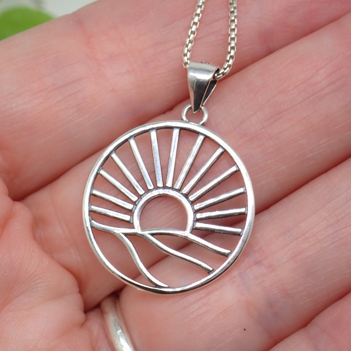 Sterling Silver Sun and Mountains Pendant