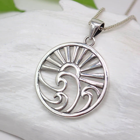 Sterling Silver Sun and Waves Pendant