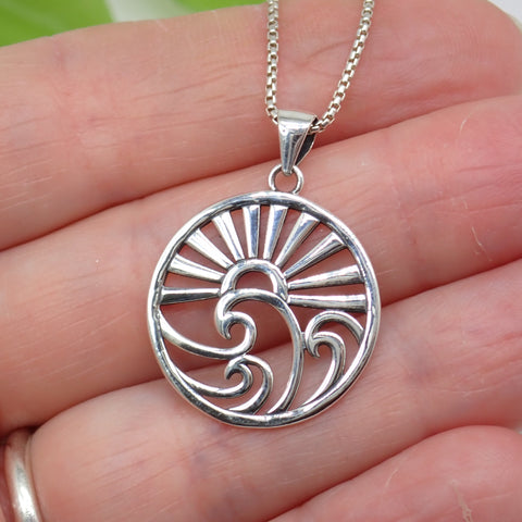 Sterling Silver Sun and Waves Pendant