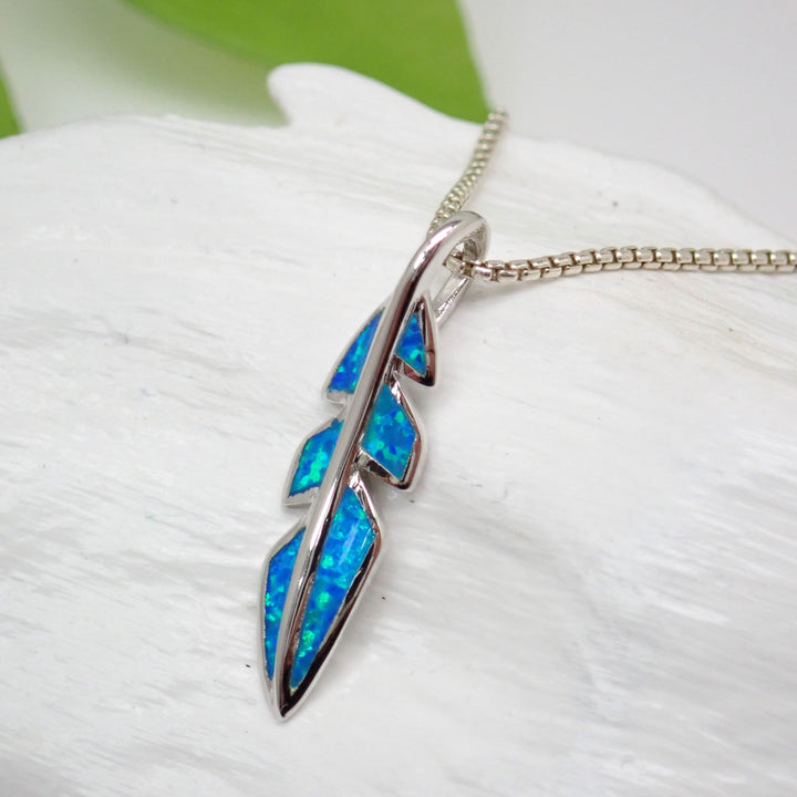 Sterling Silver Blue Opal Feather Charm