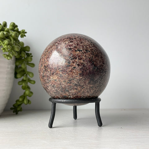 Garnet Sphere on Metal Stand