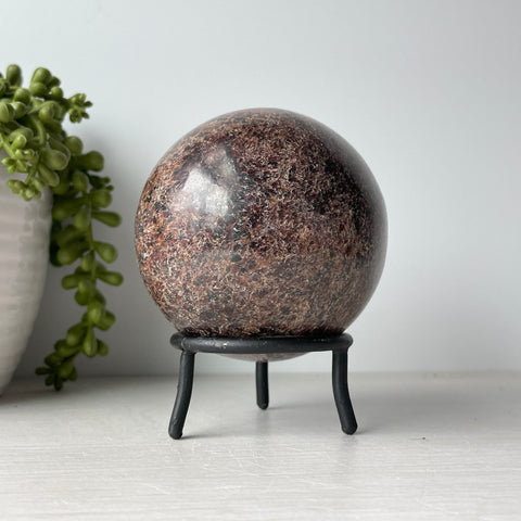 Garnet Sphere on Metal Stand