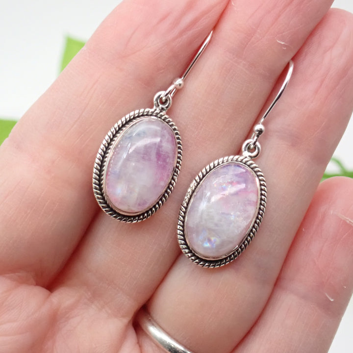 Pink Moonstone Sterling Silver Earrings