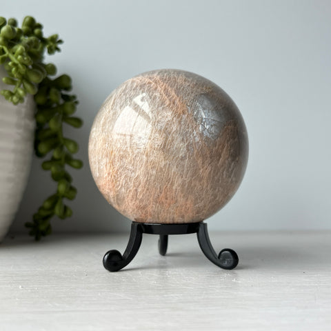 Peach Moonstone Sphere on Cute Stand
