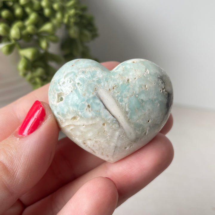 Seafoam Calcite Blue Aragonite Puffy Heart