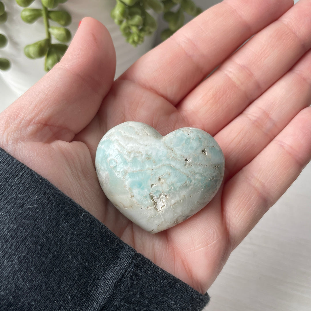 Seafoam Calcite Blue Aragonite Puffy Heart