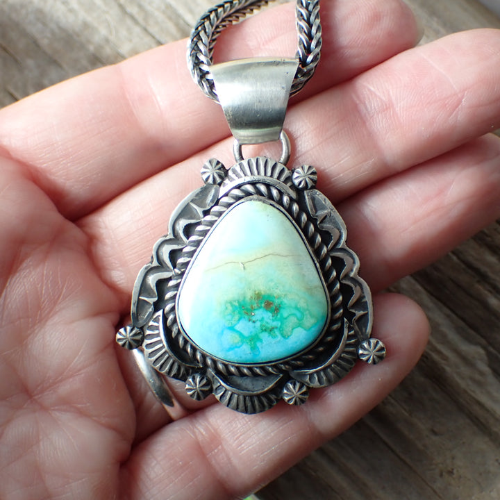 Whitewater Turquoise Sterling Silver Pendant By Robert Shakey