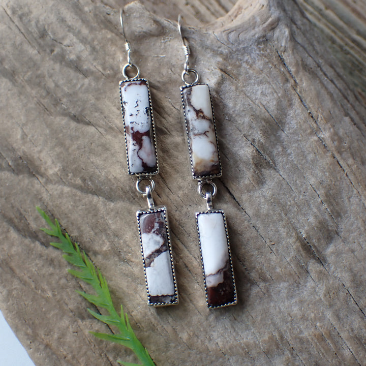 Wild Horse Magnesite Double Stone Sterling Silver Earrings by Native American Artist