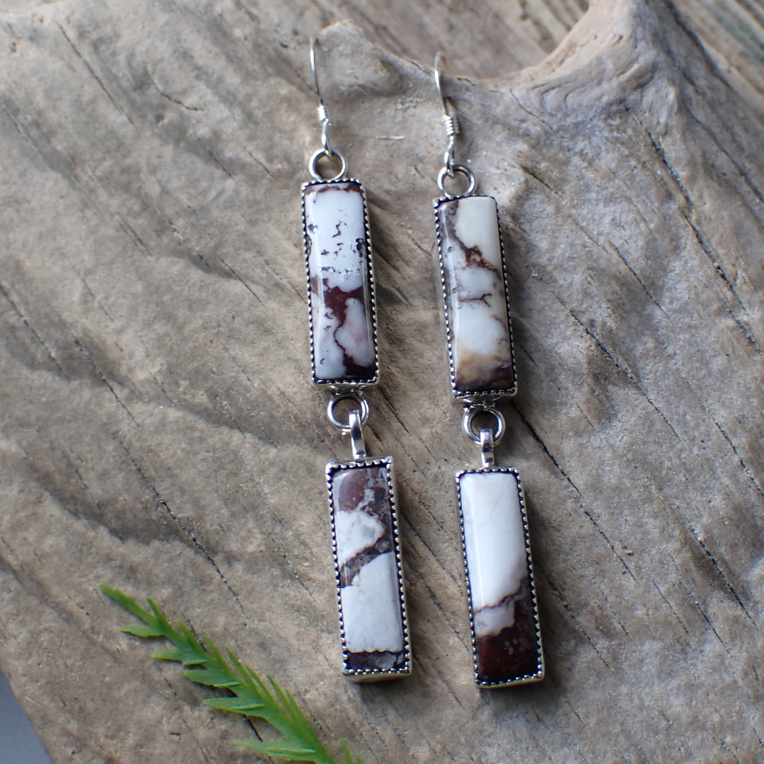 Wild Horse Magnesite Double Stone Sterling Silver Earrings by Native American Artist