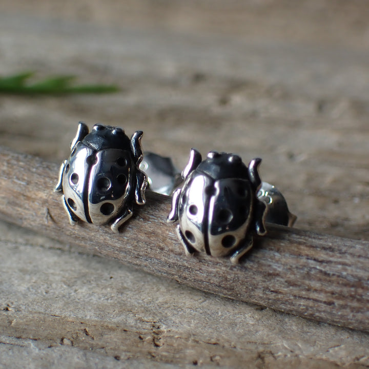 ♻️ Recycled Sterling Silver Lady Bug Stud Earrings