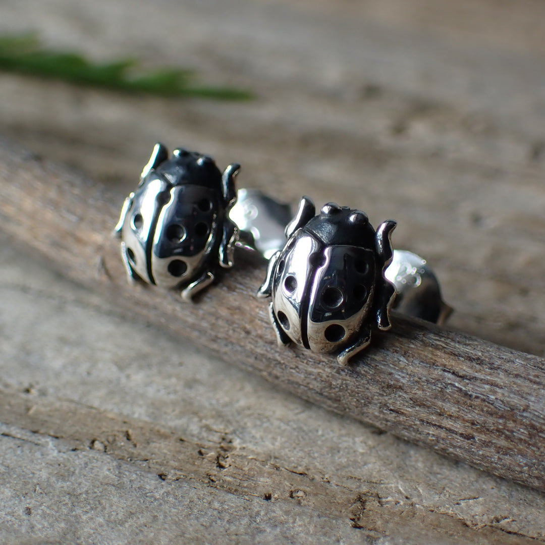♻️ Recycled Sterling Silver Lady Bug Stud Earrings