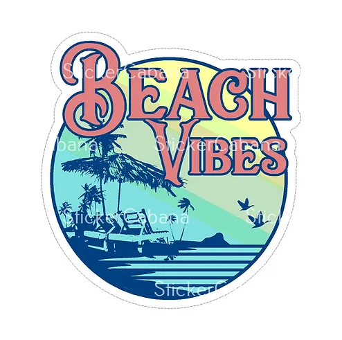 waterproof vinyl sticker cabana beach vibes retro sticker
