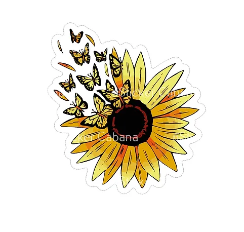 Sunflower and Butterflies Vinyl Sticker waterproof sticker cabana