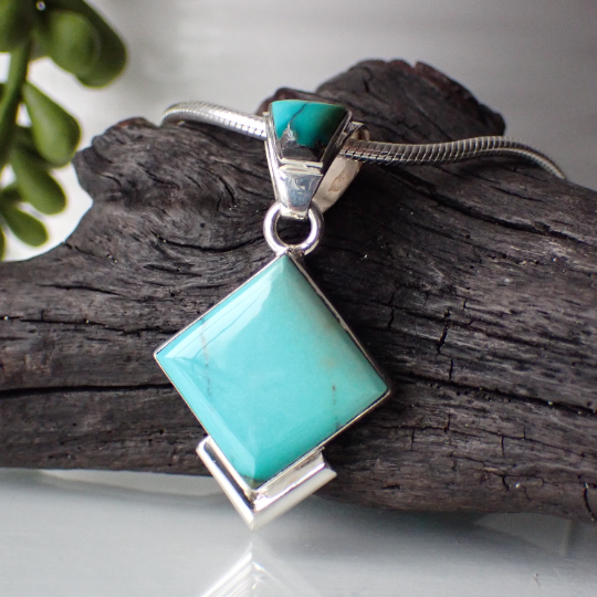 Hubei Polychrome Turquoise Sterling Silver Pendant by Native American Artist Cathy Webster