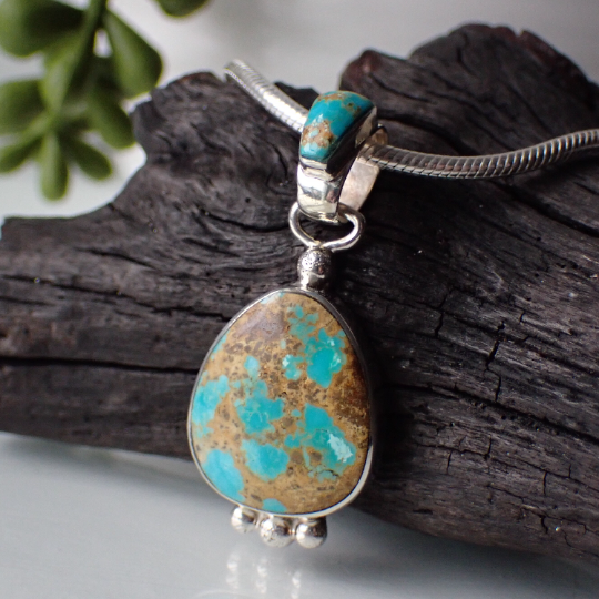 Number 8 Turquoise Sterling Silver Pendant by Native American Artist Sheryl Martinez