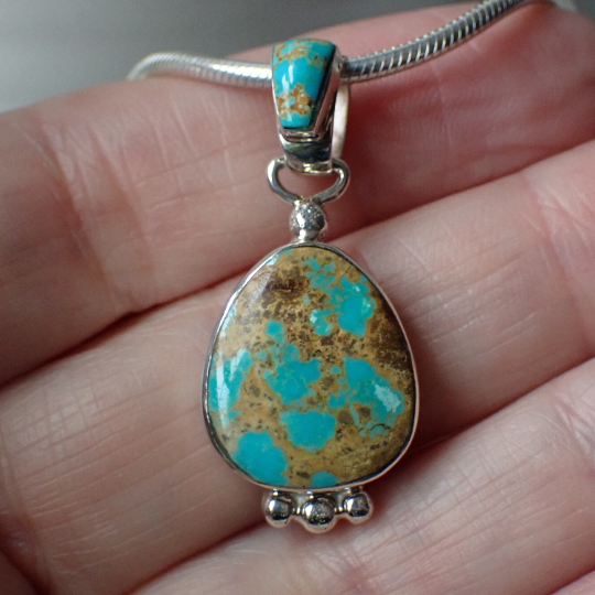 Number 8 Turquoise Sterling Silver Pendant by Native American Artist Sheryl Martinez