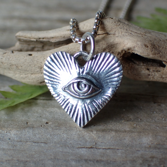 ♻️ Recycled Sterling Silver Heart Cosmic Eye Talisman Necklace