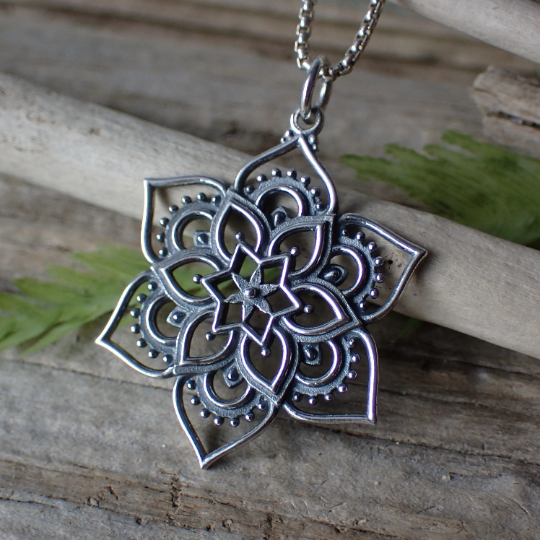 ♻️ Recycled Sterling Silver Lotus Mandala Necklace