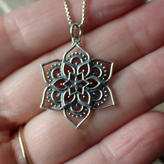 ♻️ Recycled Sterling Silver Lotus Mandala Necklace