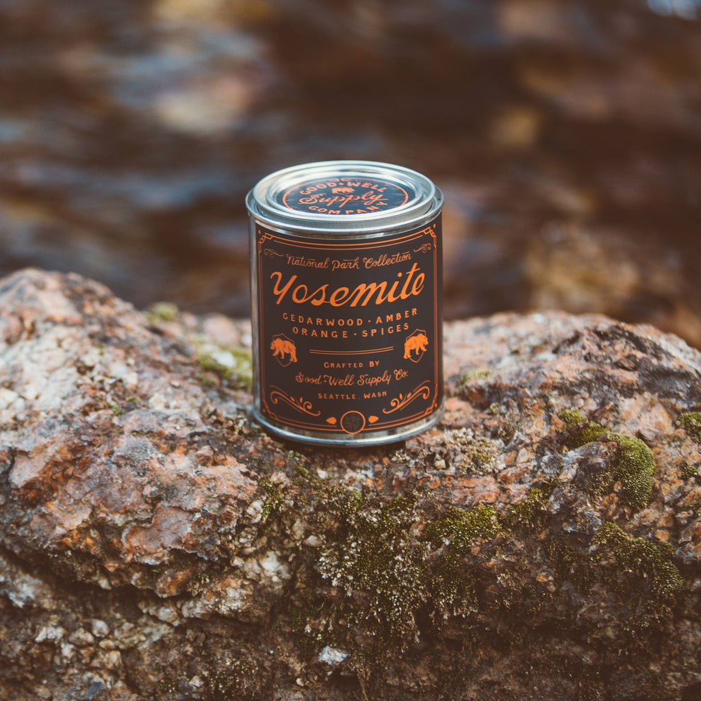yosemite good and well co cedarwood, amber and orange soy candle