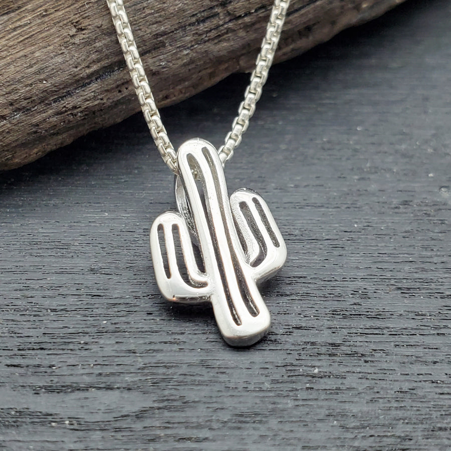 small minimalist sterling silver cute cactus necklace