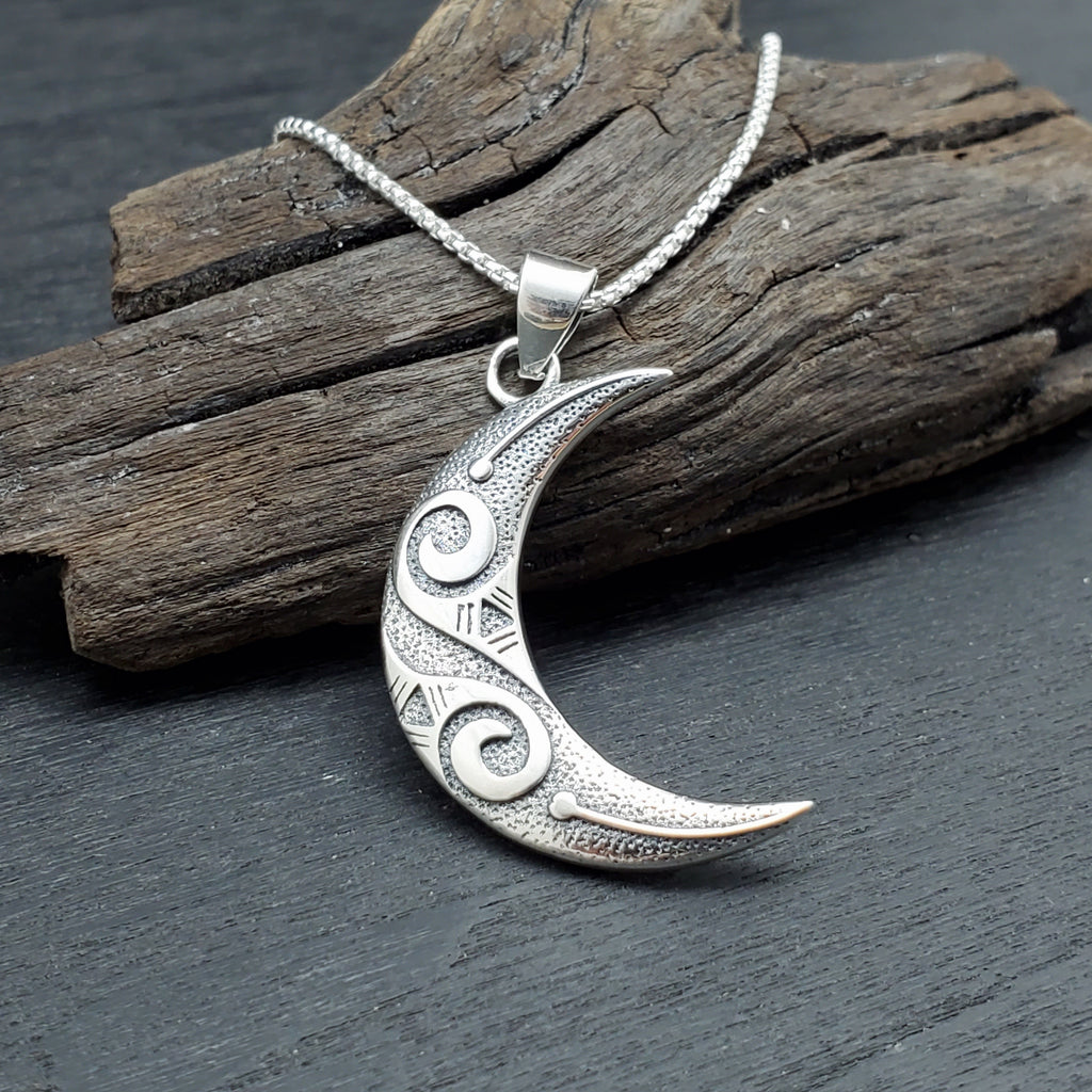 sterling silver tribal crescent moon necklace