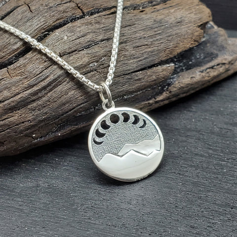 ♻️Recycled Sterling Silver Moon Phase over the Mountains Necklace