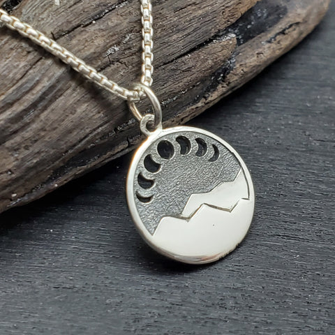 ♻️Recycled Sterling Silver Moon Phase over the Mountains Necklace