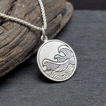 The Waimea Bay Necklace - sterling silver etched wave necklace ...