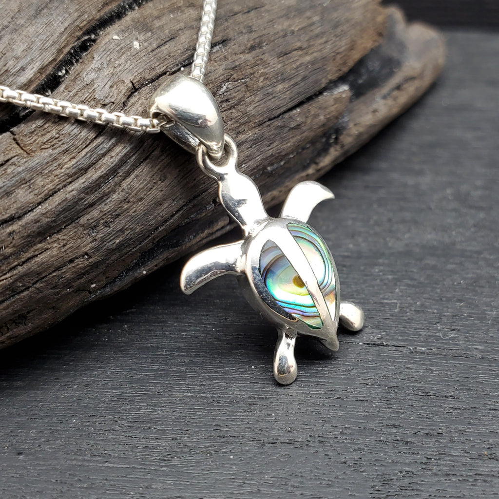 sterling silver abalone shell turtle necklace
