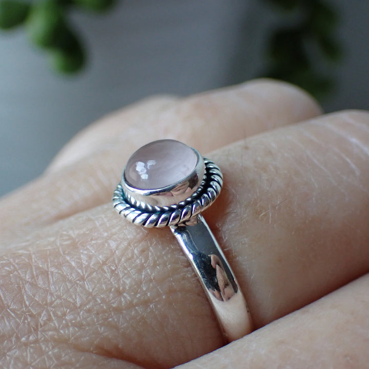 sterling silver rose quartz stone crystal ring
