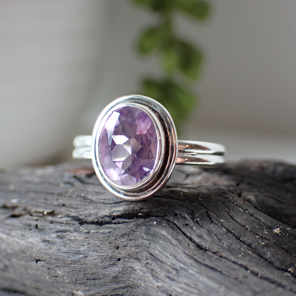 sterling silver Amethyst Purple stone crystal ring